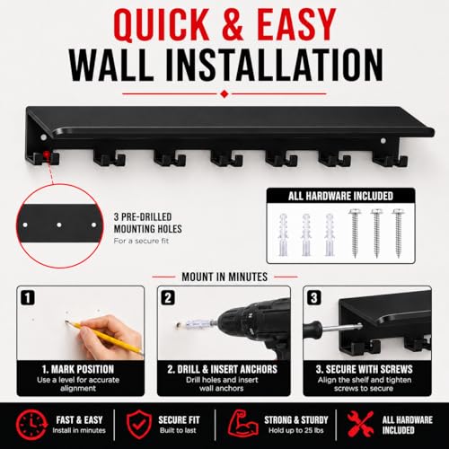 Home Gym Floating Shelf Compatible with Tonal Accessories, Heavy Duty Wall Mount Workout Storage Rack & Organizer Holder with 7 T-Lock Hooks for Smart Handles, Bar and Rope - size: 1-Tier