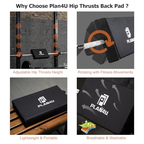 Plan4U Hip Thrust Back Pad for Squat Rack & Olympic Barbell Bar Tilt-pad | Bench Press, Shoulder Back Support, Versatile, Space-saving, Workout Pad, Split Squat, Plank, Elevated Push-ups, Glute Bridge - size: 20x10x3 Inch