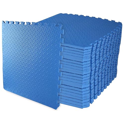 Elevon Puzzle Exercise Gym Flooring Mat, EVA Interlocking Foam Tiles Workout Mat for Home Gym, Fitness Equipment, MMA, Gymnastics, Shock-Absorbing Exercise Mat, Multi-Color - color: Blue, style: 3/4"Th, 24 Tiles (96 Sq Ft)