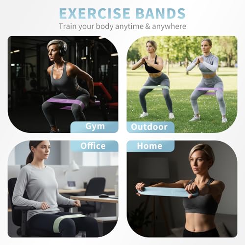 Silicone Resistance Bands, 4-Pack Exercise Loop Bands | Latex-free silicone, honeycomb non-slip grip, 10-40 lb levels, for glutes, legs, physical therapy, Pilates, home gym