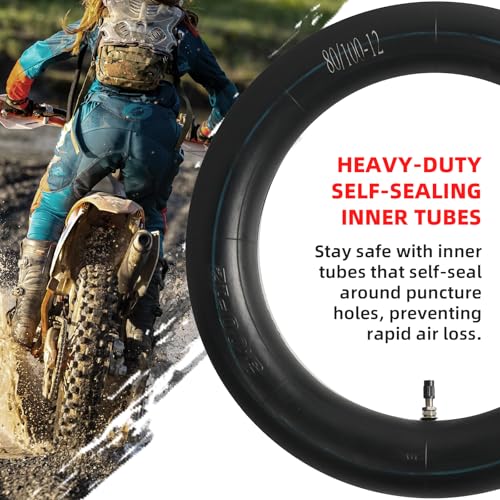 AR-PRO (2-Pack) 80/100-12 Dirt Bike Inner Tubes with TR4 Straight Valve, Replacement Standard Motorcycle Inner Tube 2.75/3.00-12 Heavy Duty, Compatible with Honda CRF70F/XR70, Yamaha TTR 90, and More - size: 2.75/3.00-12 (80/100-12)