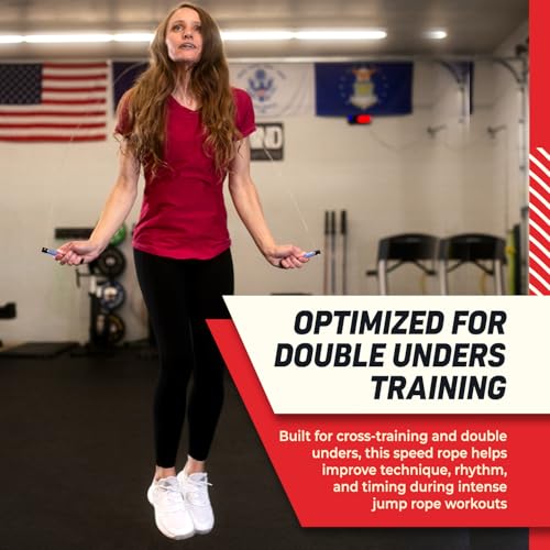 Elite Jumps Surge 3.0 Speed Jump Rope, Double Unders | Patented dual-bearing handle. Kink-resistant cable for premium spin control. Pro speed rope. - color: Powder Blue, size: Surge 4.0