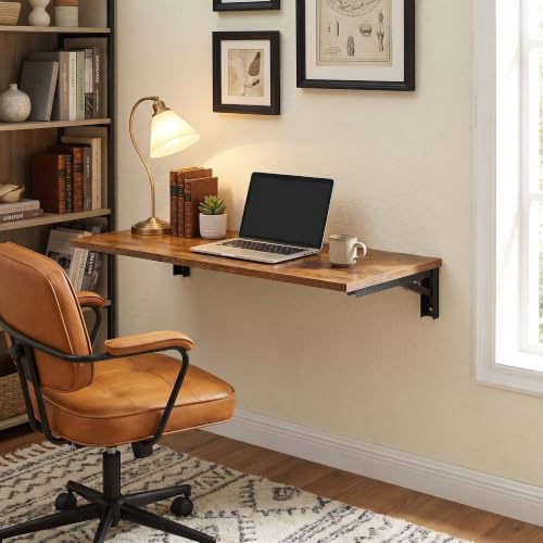 Need Wall Mounted Folding Table, 36x20 Inch Fold Down Wall Mount Desk Heavy Duty Small Folding Wall Table for Laundry, Home Office, Small Apartments, Rustic Brown & Black Frame - color: Rustic Brown Desktop & Black Shelf Brackets, size: L36" * W20"