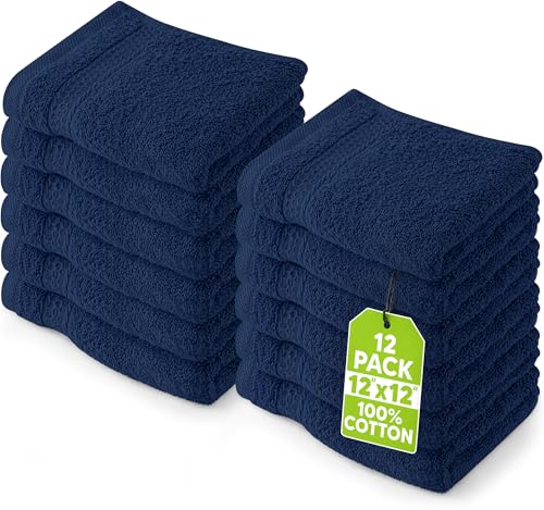 Utopia Towels 12 Pack Premium Wash Cloths Set, 12 by 12 Inches, 100% Cotton Ring Spun, Highly Absorbent and Soft Feel Essential Washcloths for Bathroom, Spa, Gym, and Face, Navy Blue - color: Navy, size: 12 Wash Cloths