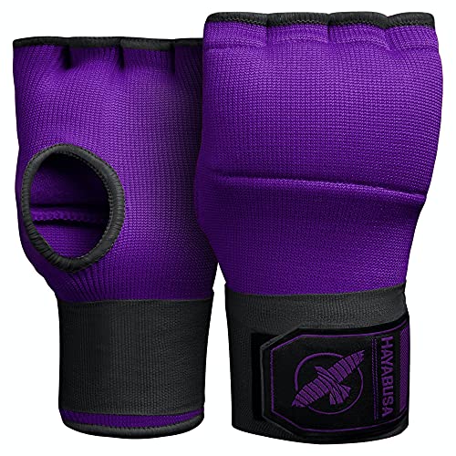 Hayabusa Quick Gel Hand Wrap Boxing Gloves | Slip-On Design, Padded Knuckle Protection, Hook and Loop Closure, Muay Thai Kickboxing, Men and Women, Sparring - color: Purple/Black, size: Medium