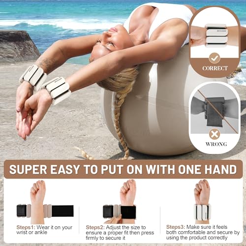 BECOJADDE Ankle Weights Set of 2 (1 lb/2 lb Each) for Women Men Adjustable Wrist Bracelet for Home Gym Weighted Bangles Wristbands Leg Arm Weights for Walking Swimming Running Pilates Yoga Gym - color: Sand Taupe, size: 2 Lb Pair (1 Lb Each)