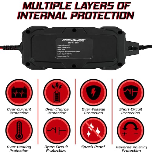 Smart Battery Charger, Maintainer, and Desulfator 6 Amp 6V/12V - for Cars, Trucks, SUVs, RVs- Standard & Absorbed Glass Mat Lead Acid (Wet, STD, AGM) & LiFePO4 Batteries- LCD Display, SAE Connectors