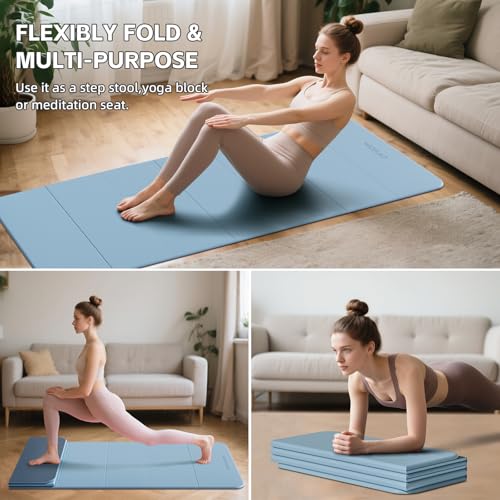 7-Fold Yoga Mat 70"x24" - 1/2 Inch Thick | Folding Exercise Mat, Compact Non-Slip TPE Mat, For Travel, Storage, Yoga & Home Gym, Lightweight & Portable - color: Blue-gray+Navy blue