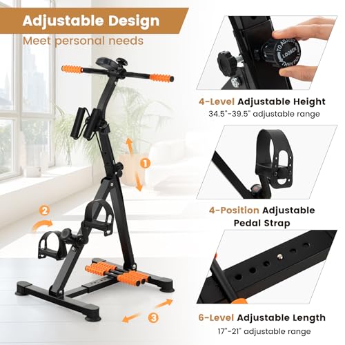 Pedal Exerciser Bike for Seniors, Hand Arm Leg Knee Physical Therapy Exercise Bike with Monitor - color: Orange & Black