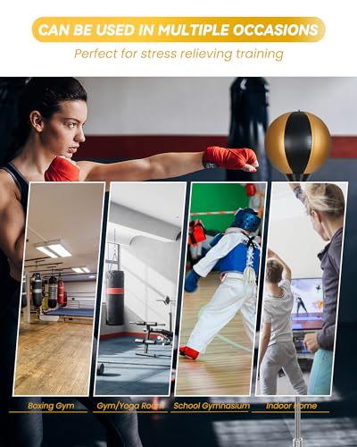 Fitness Reflex Bag, Speed Ball Stand Punching Bag with Gloves, Boxing Bag for Adults and Teens, 59IN Great MMA Training - color: black gold