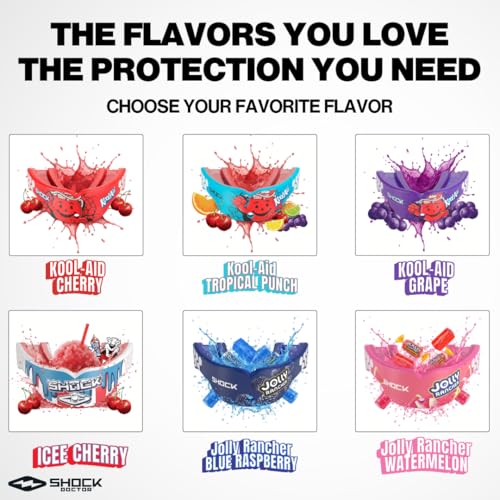 Shock Doctor Gel Max Power Sports Mouth Guard, Flavored Sports Mouthguard for Football, Lacrosse, Hockey, Basketball, Flavored Mouth Guard, Youth & Adult, Adult, Kool-Aid Grape OSFA