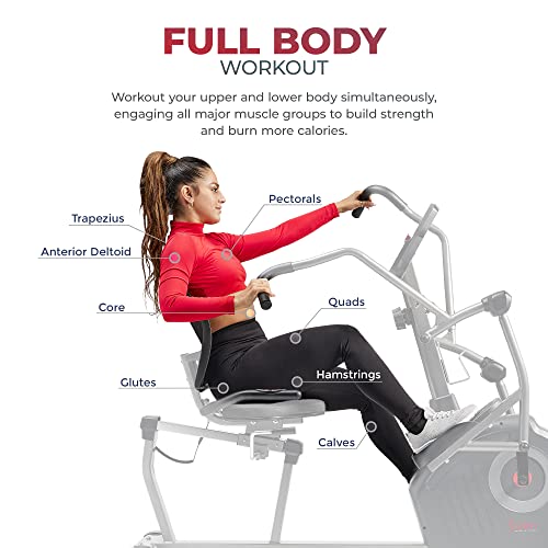 Sunny Health & Fitness Smart Recumbent Bike, Full-Body Home Training with Arm/Leg Exercisers, Indoor Cycling Workout Machine Plus Adjustable Seat & Bulit-in Pulse Sensors, Free SunnyFit App Connection - style: Magnetic