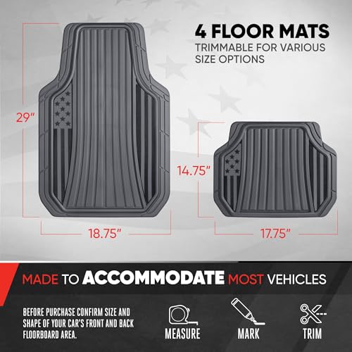 MotorTrend Black Flag Rubber Floor Mats – All Weather Car Mats with American Flag Stars & Stripes Design, Heavy-Duty Automotive Floor Mats for Cars, SUVs & Trucks Grey/Black - color: Grey Flag