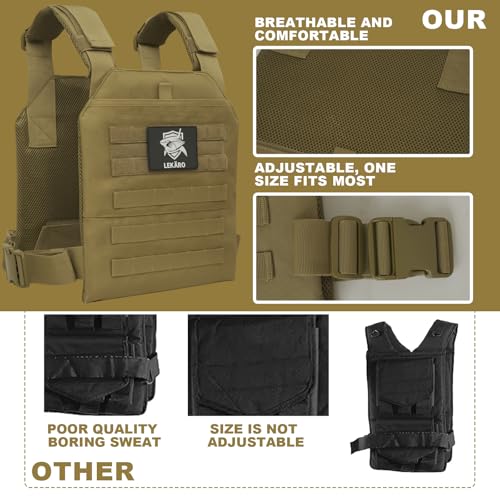 Adjustable Weighted Vest for Men Women – Tactical Vest for Rucking, HIIT & CrossFit, Fits 10x12 Plates, 600D Breathable Weight Vest & Exercise Vest for Strength Training, Weights Not Included - color: Khaki