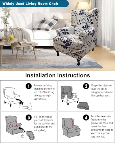 CRFATOP 2 Piece Stretch Wingback Chair Cover Printed Wing Chair Slipcovers Spandex Fabric Wingback Armchair Covers with Elastic Bottom for Living Room Bedroom Wingback Chair,C23 - color: Color C23