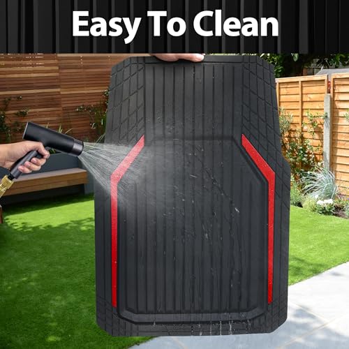 CAR PASS Heavy Duty Rubber Floor Mats for Car, Waterproof Liner Deep Dish Car Mats Full Sets, Universal Trim to Fit for SUV Truck Sedans Vans, All Weather Automotive Floor Mats 3pcs, Black Red - color: Black Red