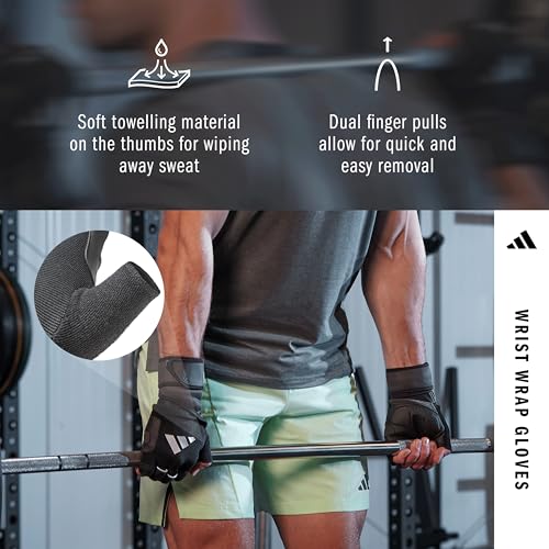 adidas Wrist Wrap Training & Weightlifting Gloves, Fingerless Workout Gloves - size: Small