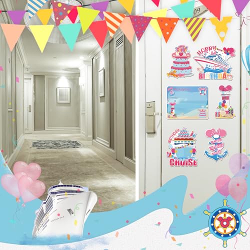 RiVolTa Birthday Cruise Door Decorations - 9 Pcs Mouse Magnet Stateroom Pink Cute Magnetic Large Ship Cabin Anchor Stickers for Girl Refrigerator Car Accessories Carnival Decals Party Decor with Pens - color: Girl Birthday
