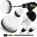 Holikme 6Pack Drill Brush Power Scrubber Cleaning Brush Extended Long Attachment Set All Purpose Drill Scrub Brushes Kit for Grout, Floor, Tub, Shower, Tile, Bathroom and Kitchen Surface White | 5 head sizes, white nylon fibers, power scrubber attachments