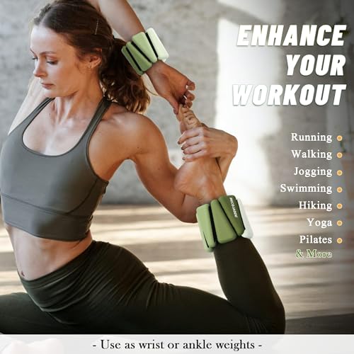 BECOJADDE Ankle Weights for Women Wrist Weights Set of 2 (1 lb/2 lb Each) Adjustable Arm Leg Weight for Womens Men Suitable for Walking Swimming Running Pilates Yoga Gym - color: Gradient Green, size: 2lb Pair (1lb Each)