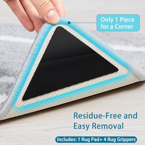 Veken Rug Gripper Pad for Hardwood Floors Tile Floors with 4 Pcs Rug Tape, Thick Cushion Non Slip Rug Pads for Area Rugs, Under Carpet Anti Skid Mat, Keep Your Rugs Safe and in Place, 2x3 Ft - size: 2' x 3' (Rectangular), style: White (Add 4 Rug Grippers)