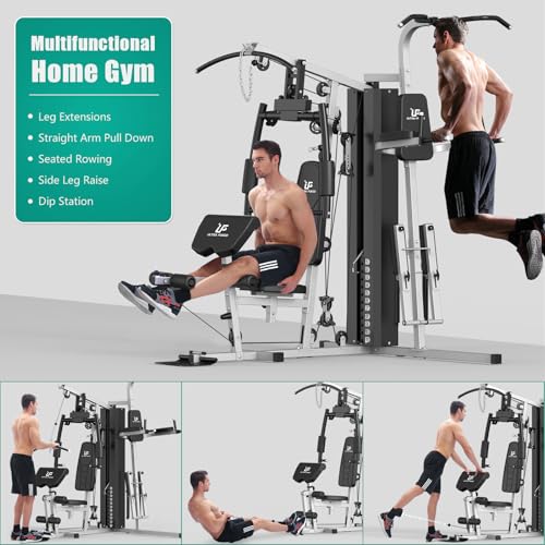 ULTRA FUEGO Multifunctional Home Gym Equipment Workout Station with Pulley System, Arm, and Leg Developer for Full Body Training - style: 118lb Black Home Gym Station with Power Tower