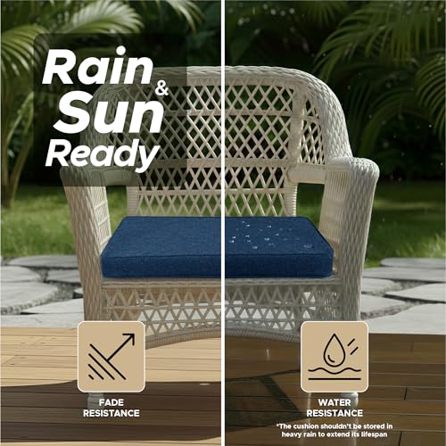 Outdoor Chair Cushions, Water-Resistant & Fade-Resistant, Patio Furniture Square Seat Replacement Chair Pads with Ties, Removable Cover, Non-Slip Bottom, Set of 4, 20 x 20 Inch, Navy Blue - color: Navy Blue, size: 20" x 20" 4 Pack