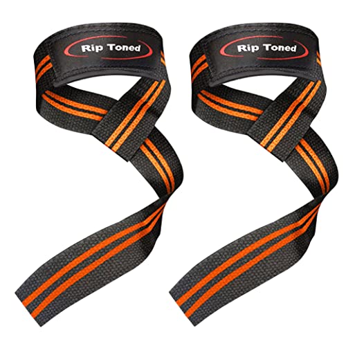 Rip Toned Lasso Lifting Straps for Weightlifting, 23¼" Padded | 1 Pair, cotton, non-latex neoprene. No break-in. Quick release. Deadlifts, rows, shrugs, pull-ups. Machine washable. - color: Orange