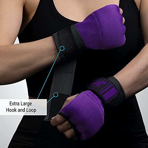 Hayabusa Quick Gel Hand Wrap Boxing Gloves | Slip-On Design, Padded Knuckle Protection, Hook and Loop Closure, Muay Thai Kickboxing, Men and Women, Sparring - color: Purple/Black, size: Large