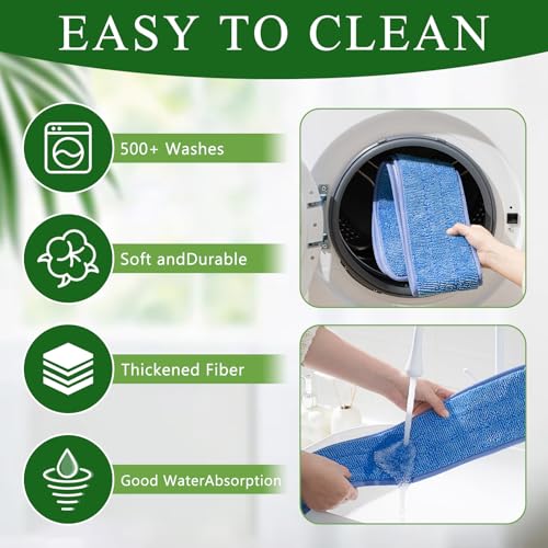 3 Pcs Large 48 Inch Commercial Replacement Microfiber Pads Reusable Wrestling Wet Mop Refill Pads for Flat Mop Frames Wet and Dry Use (Blue)