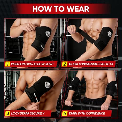 Weightlifting Elbow Brace(1 Pair), Elbow Sleeve with Dual Pressurization Design Straps for Bench Press, Powerlifting, Pressing, Neoprene Training Gear for Men and Women - size: Large