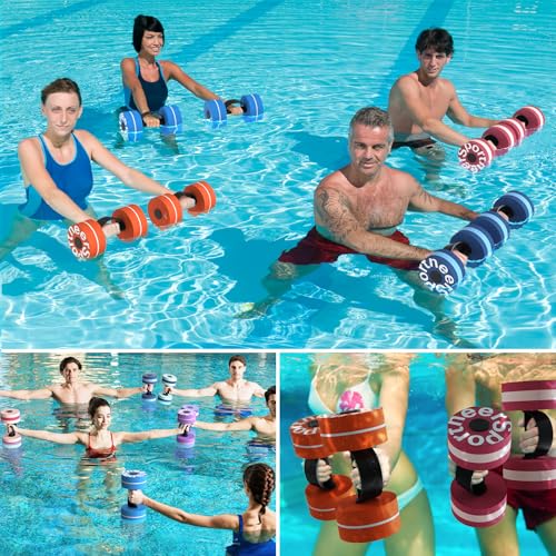 Sportneer Water Weights Aquatic Exercise Dumbbells Water Dumbbell Aerobics Workouts Set of 2 EVA Foam Pool Weights Dumbbells Set Aqua Fitness Barbells Equipment for Water Aerobics Weight Loss - color: Blue