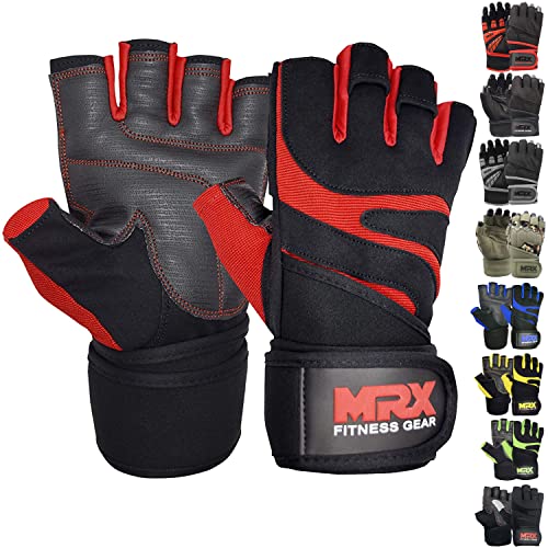 MRX Weightlifting Gloves for Men Workout Gloves Mens Wrist Support Lifting Gloves Male Gym Gloves | Workout Gym Accessories for Men Weight Lifting Fingerless Gym Exercise for Powerlifting - color: Black Red, size: Medium