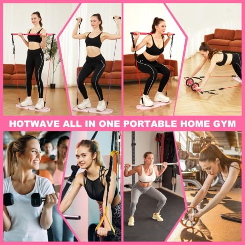 HOTWAVE Push Up Board, Portable Pushup Board & Plank Trainer, Push Up Bar | Foldable Pushup Handles for Floor, Multifunctional Workout Equipment with 20 Gym Accessories for Men and Women at Home Gym - color: Pink
