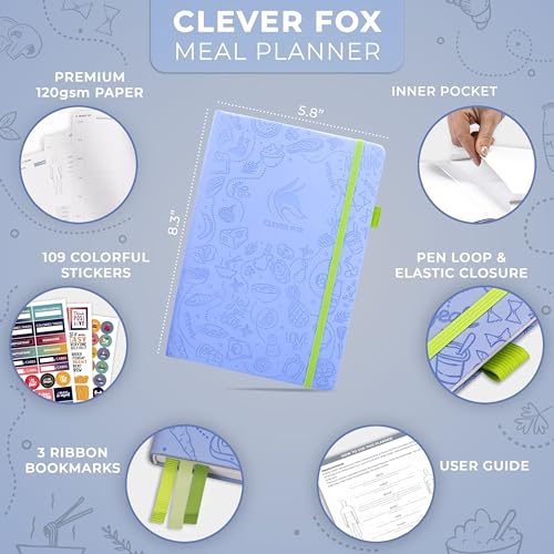 Clever Fox Weekly Meal Planner - Weekly & Daily Meal Prep Journal with Shopping and Grocery Lists for Menu Planning, Healthy Diet & Weight Loss Tracking, Lasts 1 Year, Undated, A5 - Light Blue - color: Light Blue