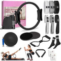 DICYWUDI Pilates Essentials Kit for Home Women, Pilates Equipment for Workouts, 6 Fabric Resistance Bands, 12 Inch Magic Circle Yoga Ring, Mini Exercise Ball, Great Exercise Equipment - color: 13pcs Black set
