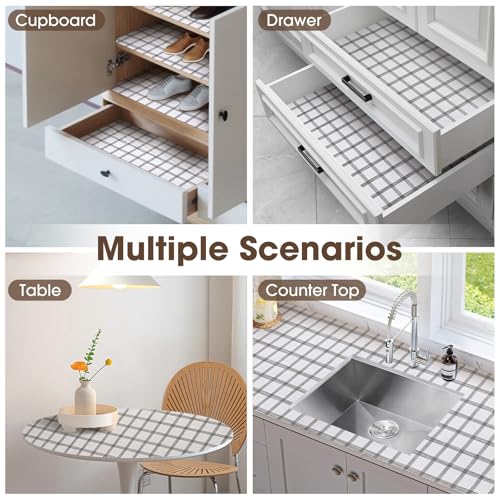 Drawer and Shelf Liner, Non-Slip Kitchen Cabinet Liners Non-Adhesive Thick Strong Grip Waterproof Washable Mats Protect Dresser Shelves Cupboard Bathroom Cabinets, White Stripes, 12 in X 10 FT - color: White Stripes, size: 11.8"W x 118"L