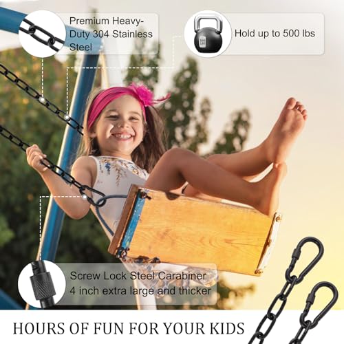 2 Pack 83in Hanging Swing Chain with 4 Carabiners, 660LB Capacity Hanging Kits Heavy Duty Hanging Chair Hardware for Hammock Swing Hanging Chair Punching Bags Sandbag Indoor Outdoor Yoga Gym (Black) - color: Black, size: 2 Pack 83 inch