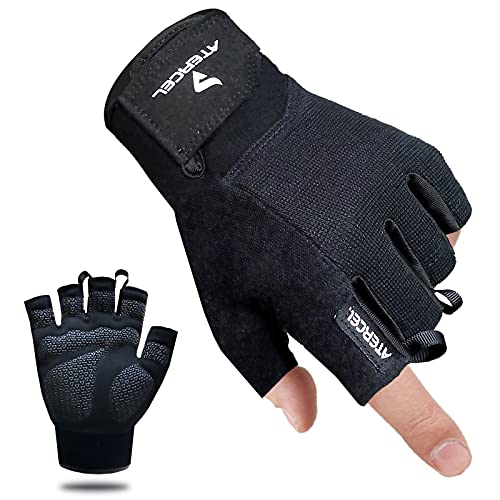 ATERCEL Workout Gloves for Men and Women, Exercise Gloves for Weight Lifting, Cycling, Gym, Training, Breathable and Snug fit - color: Black, size: Small