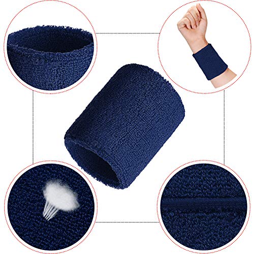 Willbond Wrist Sweatbands, Sports Sweatbands for Competition, Sweat Absorbent, for Basketball, Tennis, Football, Running and Work (Pack of 6) - color: Navy