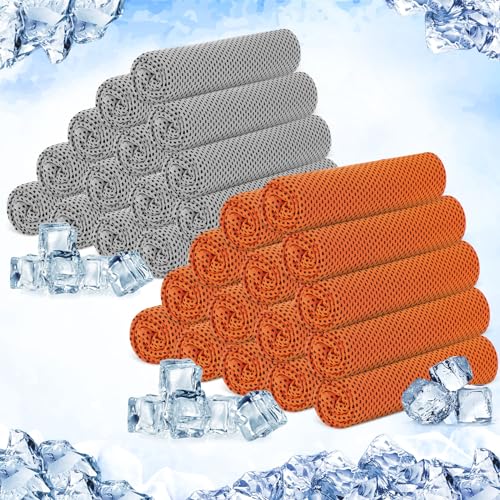 Hosuly 30 Pack Cooling Towels, 40"x12" Ice Breathable Soft Chilly Sweat Rag Microfiber Workout Rags for Gym Cooling Towels for Neck and Face for Yoga Golf Sport Running - color: Light Gray, Orange