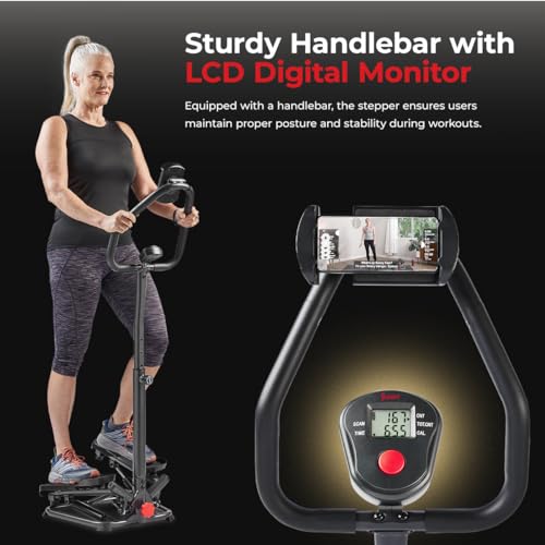 Sunny Health & Fitness Smart Stair Stepper Machine for Home Workouts with Handlebar, Resistance Bands, Bluetooth & SunnyFit App, Space-Saving Low-Impact Cardio Stepper