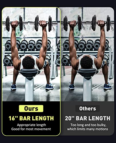 AboveGenius 16" Olympic Dumbbell Handles, Solid Steel Loadable Weight Bars for 2-Inch Plates, Adjustable Home Gym Strength Training Equipment (Includes 4 Spring Collars)
