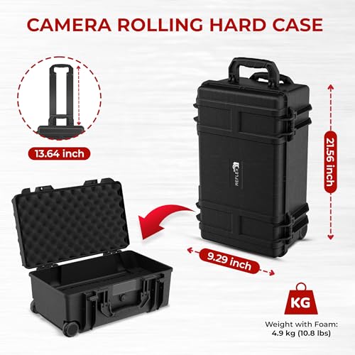 Reflex Camera Large Protective Hard Camera Case (20.22"x11.32"x7.91") suitable for Drones, Camera Lens, DSLR & Guns. Smooth Rolling Wheels, Waterproof IP67, Shockproof (Rolling Hard Case with Foam) - style: Rolling Hard Case With Foam