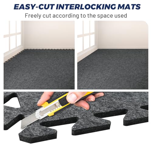 Focusound 20Pcs Sound Absorbing Interlocking Drum Rug, 11.8 x 11.8 x 0.4 inches High Density Soundproof Floor Mats, Non-Slip Anti Vibration Piano Carpet Drum Mat for Music Studio, Grey - color: Gray