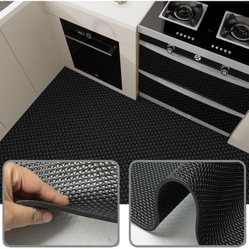 PVC Drainage Floor Mat Non-Slip Commercial Wet Area Mat for Outdoor and Indoor Restaurant Kitchen Bar Swimming Pool Splash Matting Water Drain Flooring Mat (Black, 4FTX16.4FT) - size: 4FTX16.4FT