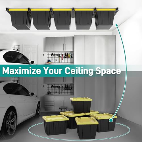 EVERHANGER Ceiling Storage Rack, Heavy Duty Overhead Garage Storage Rack, Adjustable Ceiling Bin Storage System, 4 Sets for 3 Bins, 26 Inch - style: For 3 Bins