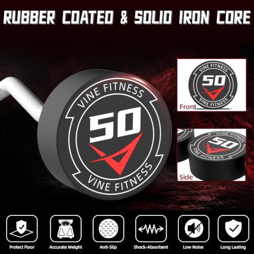 Rubber Coated Fixed Barbell, Pre-Loaded Weights EZ Curl Solid Steel Barbells, Weighted Bar for Weightlifting Exercise, Bodybuilding, Strength Training, Squat Rack & Bench Press - style: 10LB