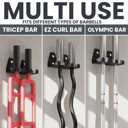 Synergee Wall Mounted Barbell Holder – Heavy Duty Gym Accessory Rack - color: b) Double Bracket Kit
