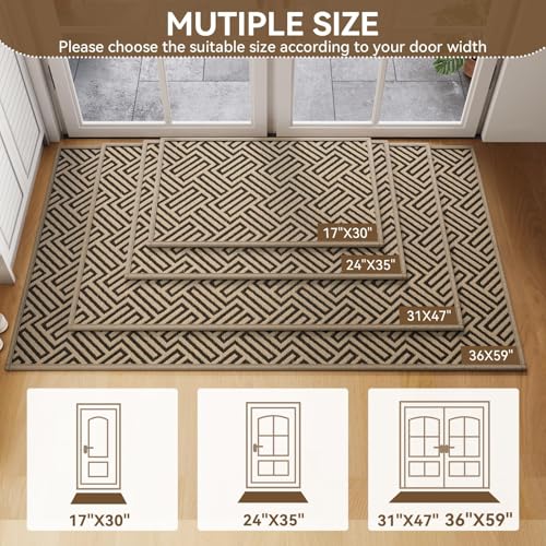 Door Mat Indoor Outside Entrance 24''x71'', Dirt Resistant Absorbent Mats, Non-Slip Outdoor Inside Front Entryway Mat, All-Season Welcome Mat, Low Profile Porch Doormat, Fade Resistant, Brown - color: C- Brown, size: 24"x71"